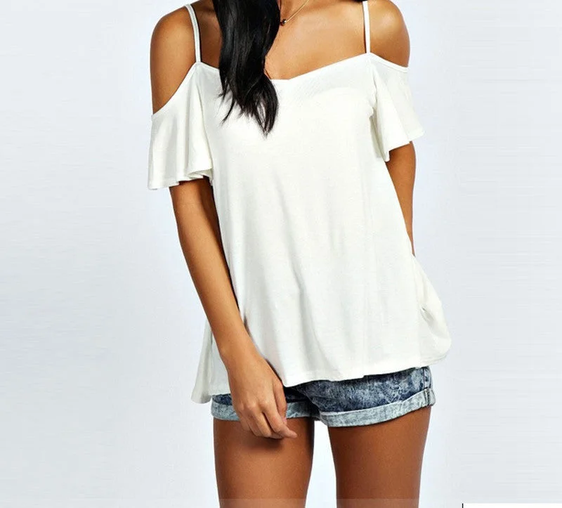 Fashion T Shirt Women Slash Neck Short Sleeve Off Shoulder Casual Solid Stretch Top Tees Plus Size Tops-- Print Jacquard Patchwork