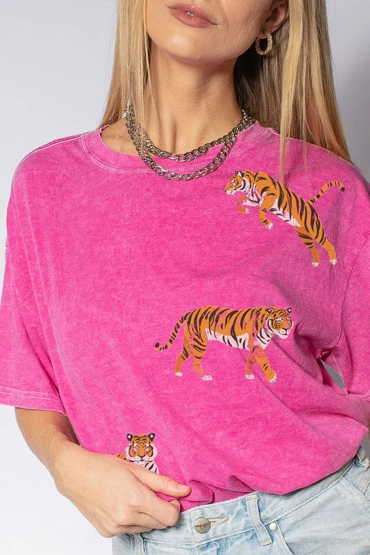 Mineral Wash Tigers T-Shirt in Pink-- Casual Formal Business