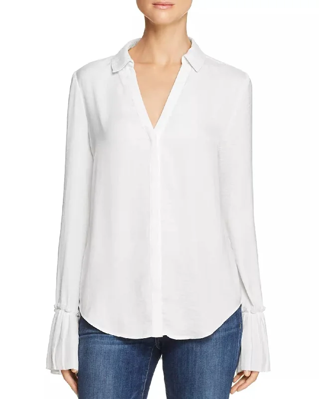 Abriana Shirt In White-- Elasticated Padded Insulated
