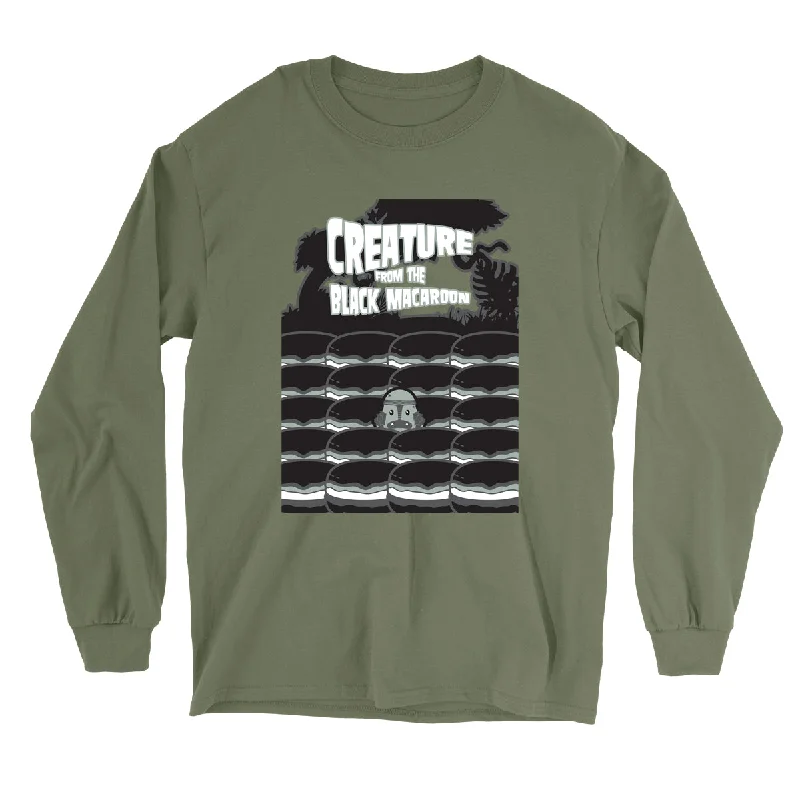 Movie The Food™ "Creature From The Black Macaroon" Long Sleeve T-Shirt-- Hooded Caped Shawl Collar