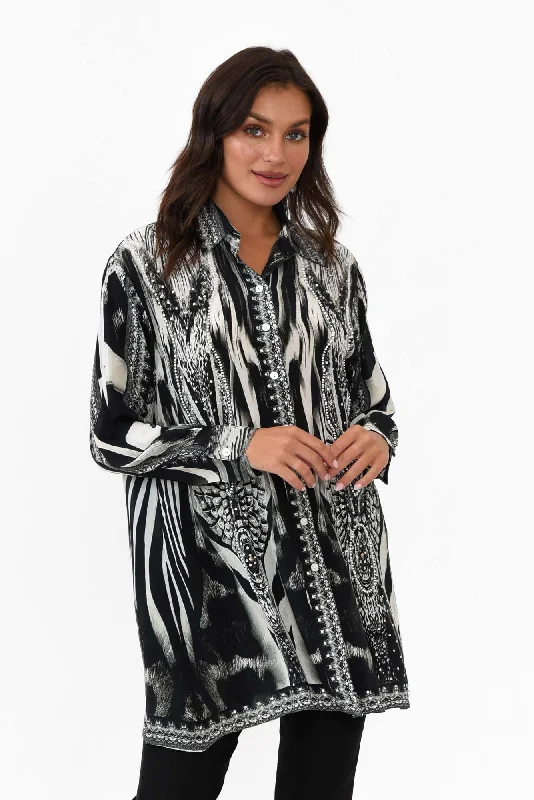 Zulu Black Silk Resort Shirt-- Elasticated Padded Insulated