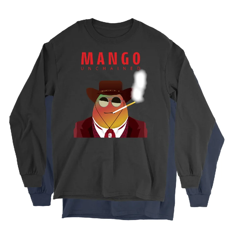 Movie The Food™ "Mango Unchained" Long Sleeve T-Shirt-- Notch Collar Peter Pan Collar Cowl Neck