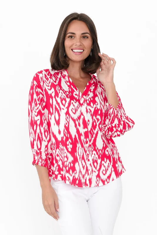 Jemima Pink Ikat Shirt-- Chenille Brocade Lace