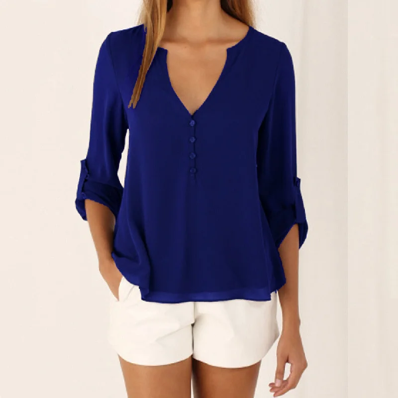 5XL Women Casual Half Sleeve Silm Chiffon Shirt Blouse Tops party 5colors-- Real Fur Shearling Chenille