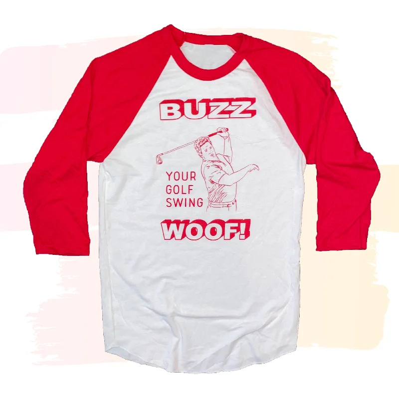 Buzz Your Golf Swing Woof Raglan Shirt-- Ribbed Striped Patterned