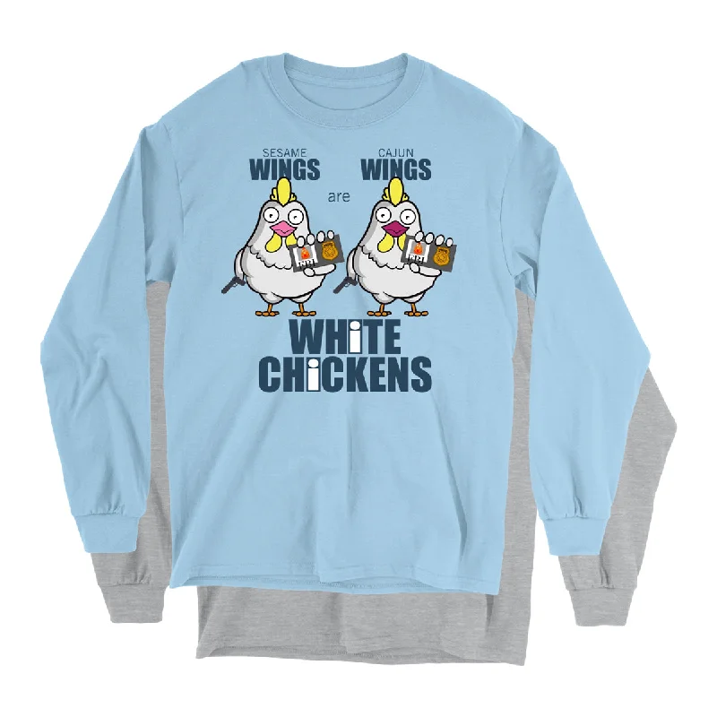 Movie The Food™ "White Chickens" Long Sleeve T-Shirt-- Ribbed Striped Patterned