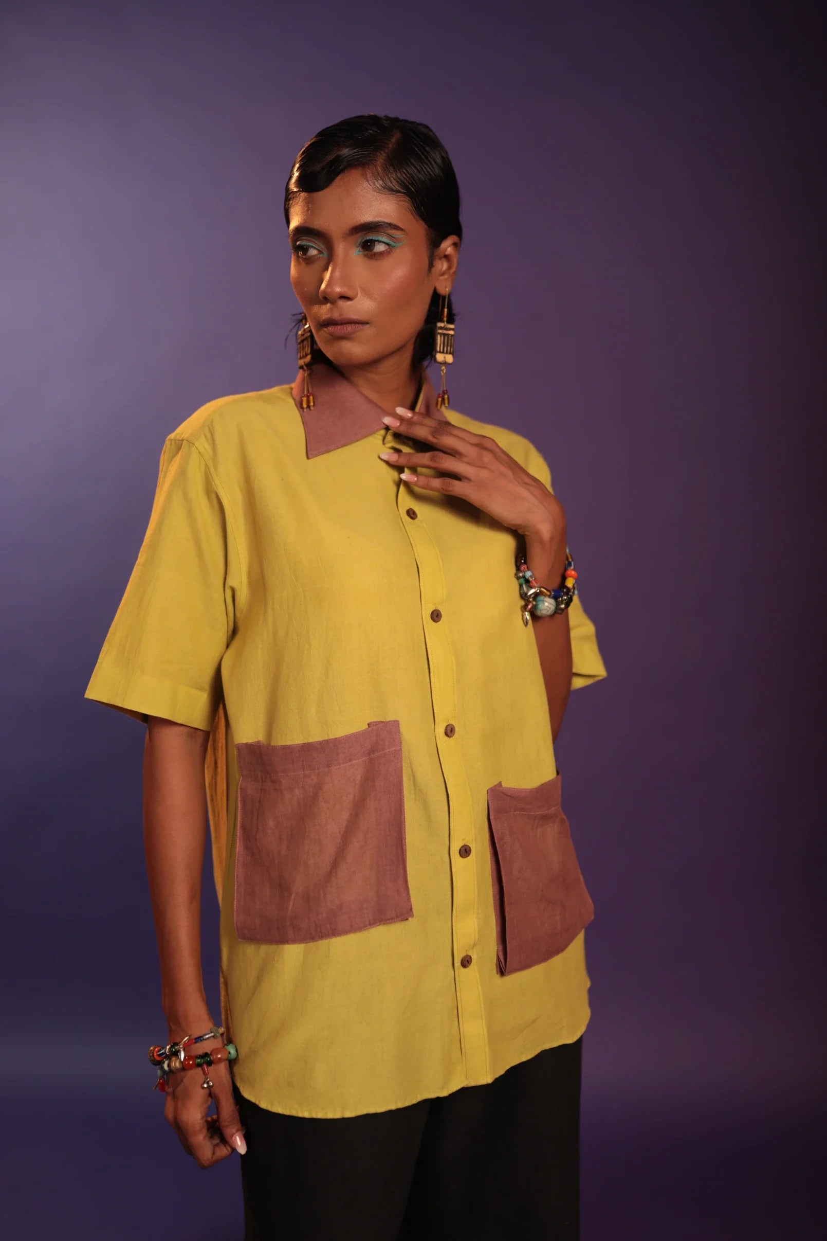 Harvest Time Colour Block Handloom Organic Cotton Shirt-- Wool Fabric Cashmere Fabric Tweed Fabric Harvest Time Colour Block Handloom Organic Cotton Shirt-- Wool Fabric Cashmere Fabric Tweed Fabric