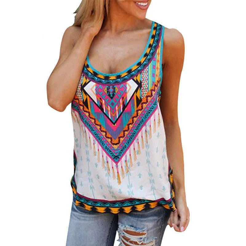 Sleeveless T Shirt Women Vintage Retro Ethnic T-Shirts Print Colorful Pattern tshirt Tops Plus Size-- Polka Dot Checkered Tartan