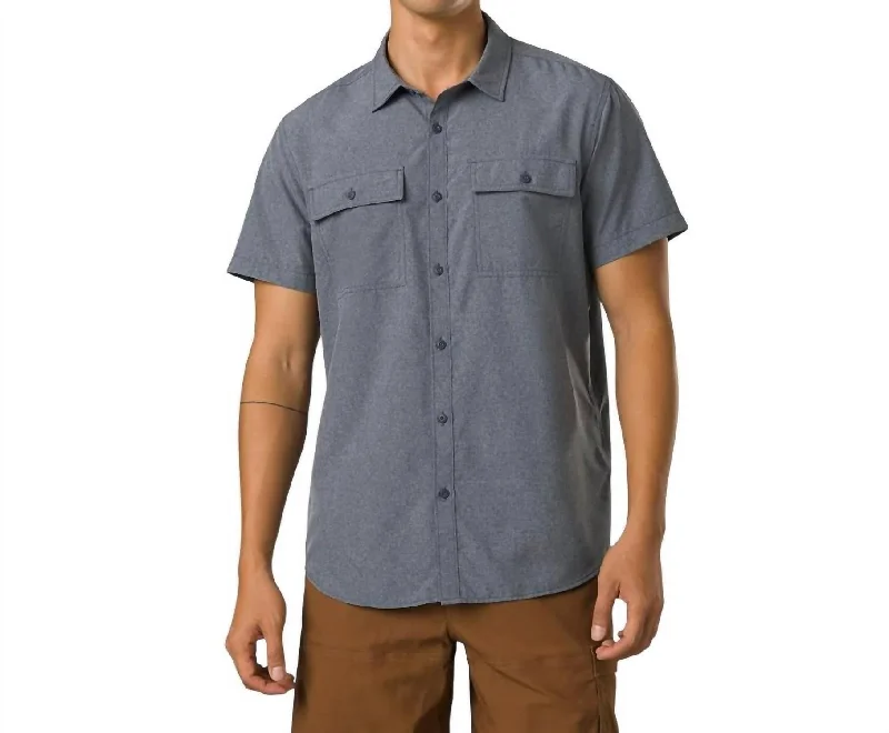 Lost Sol Short Sleeve Shirt In Nautical Heather-- Mesh Blend Leather Blend Suede Blend