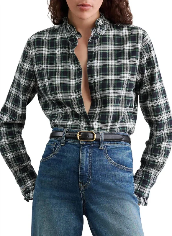 Lydia Plaid Shirt In Ivory/gray-- Front Pockets Side Pockets Patch Pockets