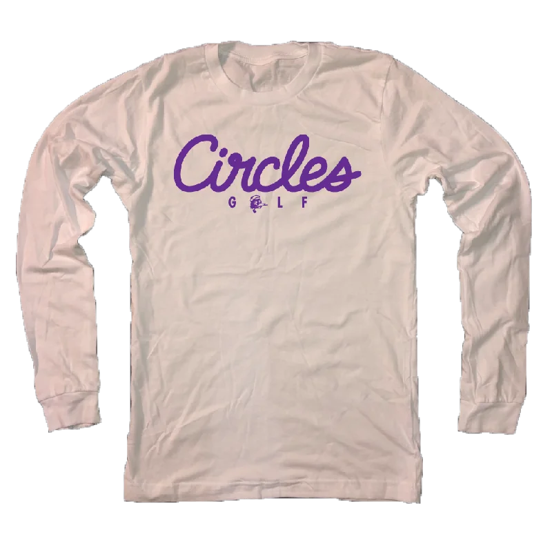Circles Golf Text Logo With Chirps - Long Sleeve T-Shirt-- Mesh Blend Leather Blend Suede Blend