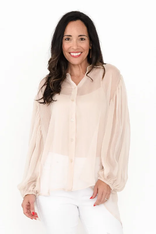 Eden Cream Collared Shirt-- Satin Fabric Silk Fabric Chiffon Fabric