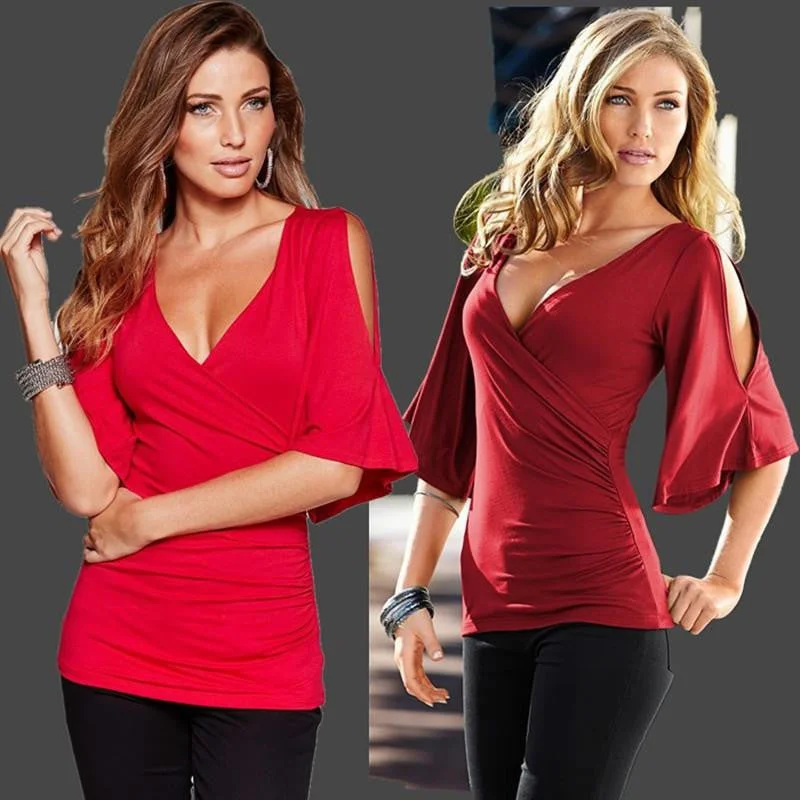 Women T-Shirts V-neck Tshirts Women Shirt Tops Tee Shirt T Shirt-- Lace Blend Ribbed Blend Corduroy Blend