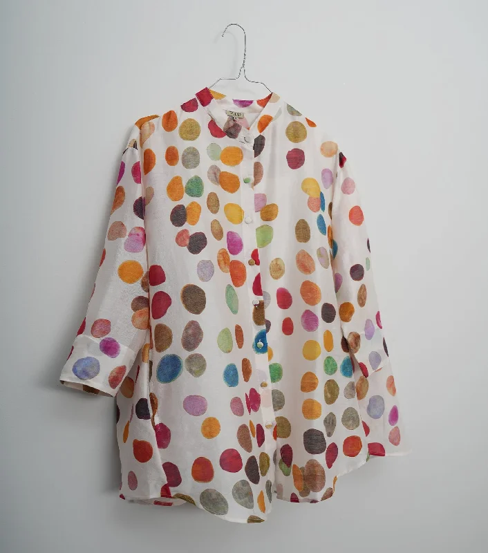 Off White Printed Chanderi Shirt-- Chenille Fabric Brocade Fabric Lace Fabric