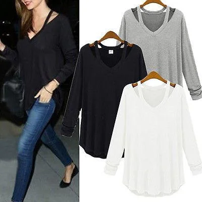 Women Shirt Casual Blouse Casual Blouse Fashion Tops Loose Long Sleeve V-Neck-- Handmade Hand-knitted Hand-woven