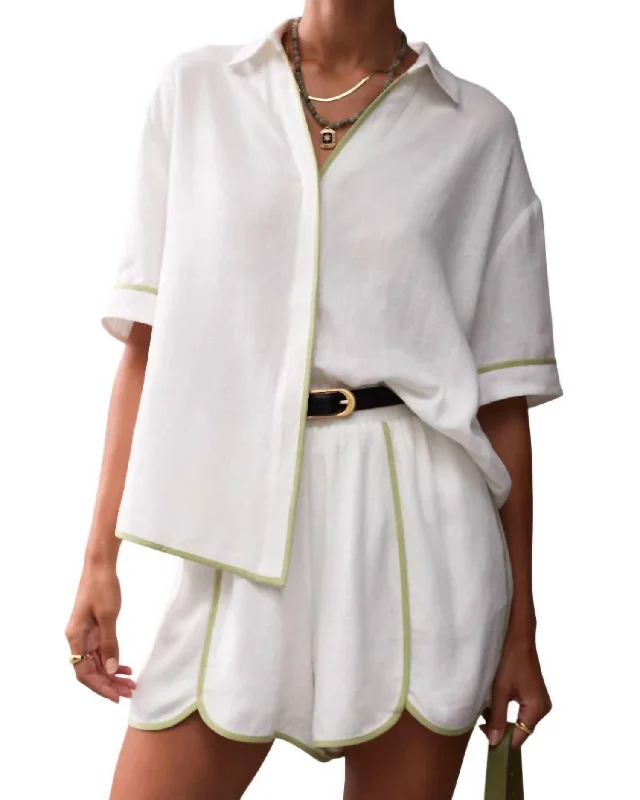 Ellis Shirt In Creme Pistachio-- Real Fur Shearling Chenille