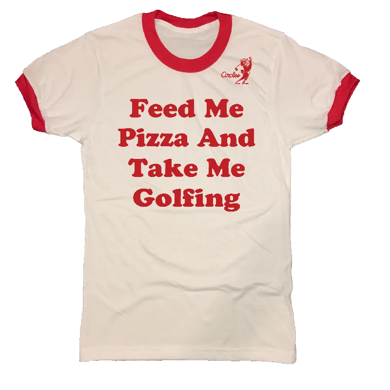 Feed Me Pizza And Take Me Golfing T-Shirt-- Cotton Fabric Linen Fabric Terry Fabric