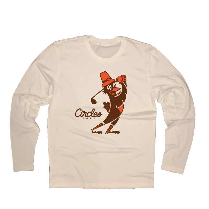 Thanksgiving Chirps Pilgrim - Long Sleeve T-Shirt-- Mesh Blend Leather Blend Suede Blend