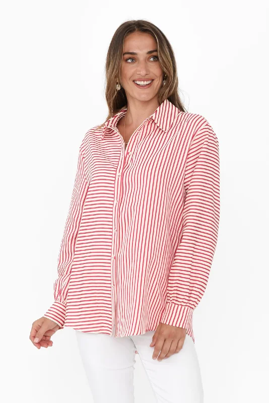 Audrey Red Stripe Collared Shirt-- Cozy Warm Stylish