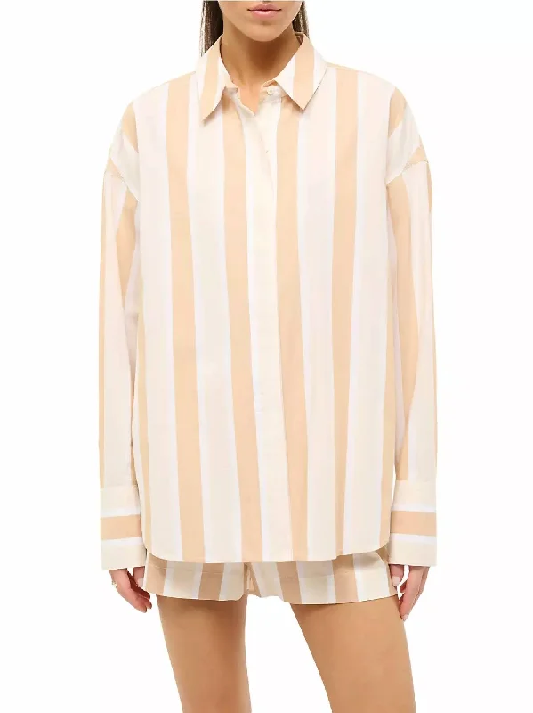 Colton Button Down Shirt In Sand Stripe-- Plaid T-Shirt Polka Dot Checkered