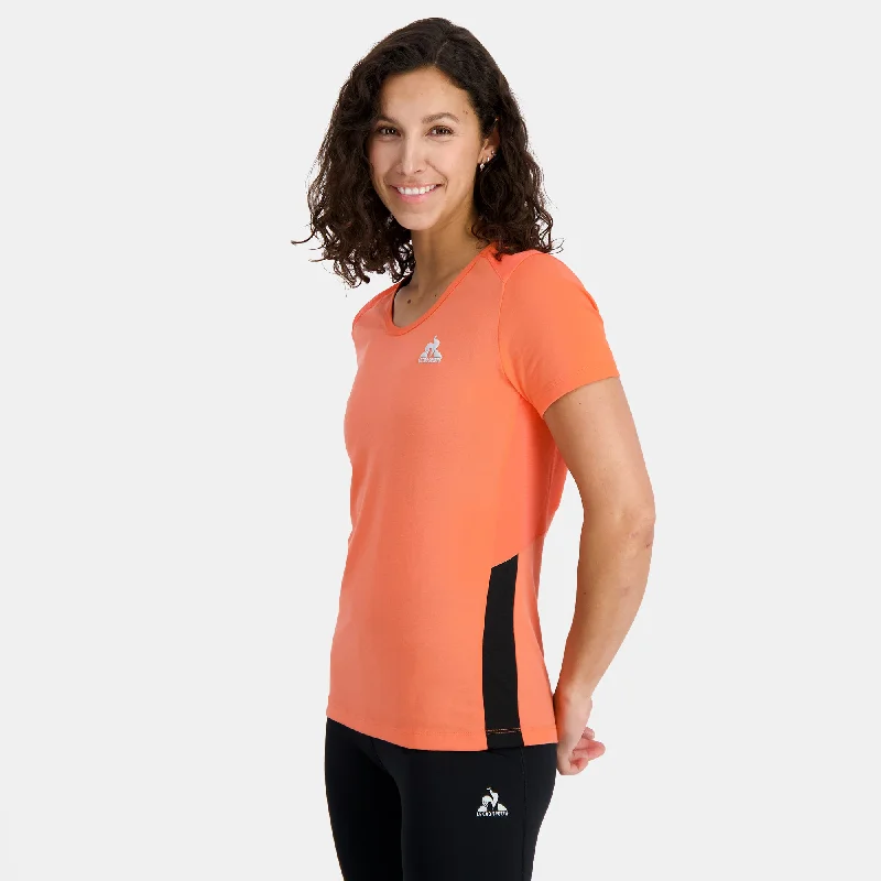 2410234-TRAINING Tee SS N°1 W orange perf/black | T-shirt Femme-- Ribbed Striped Patterned
