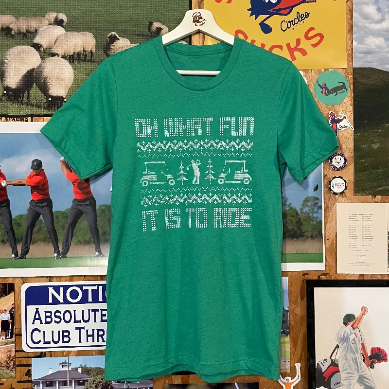Oh What Fun It Is To Ride Christmas Golf T-Shirt-- Striped Floral Plaid