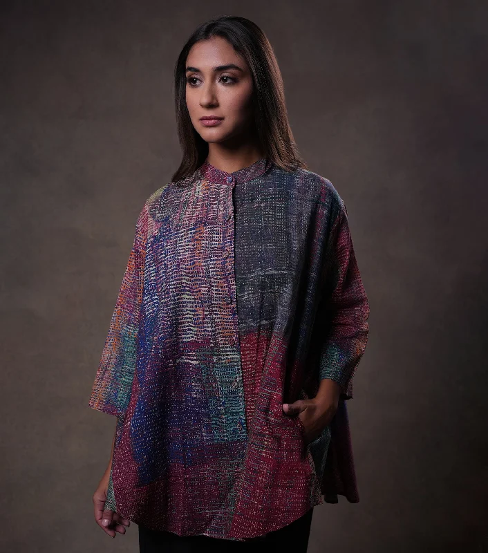 Multi Color Cotton Printed Shirt-- Front Pockets Side Pockets Patch Pockets