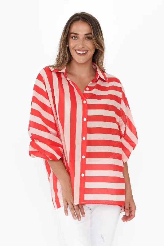 Cliffside Red Stripe Cotton Shirt-- Iron Safe Non-Iron Wrinkle Free