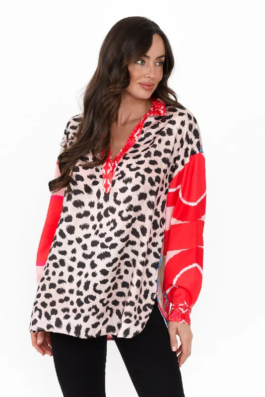 Suzy Pink Leopard V Neck Shirt-- Layered Multi-layer Single Layer