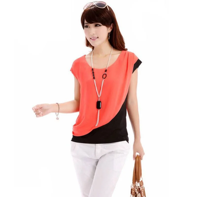 Fashion Women Top Short Sleeve Casual Top T-Shirt-- Mesh Blend Leather Blend Suede Blend