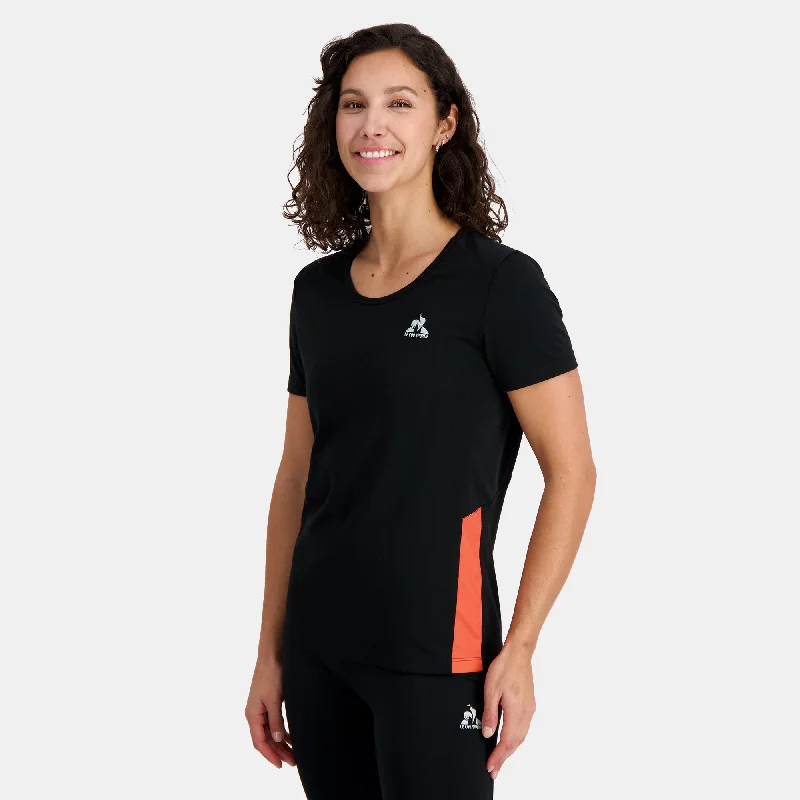 2410233-TRAINING Tee SS N°1 W black/orange perf | T-shirt Femme-- Satin Blend Silk Blend Wool Blend
