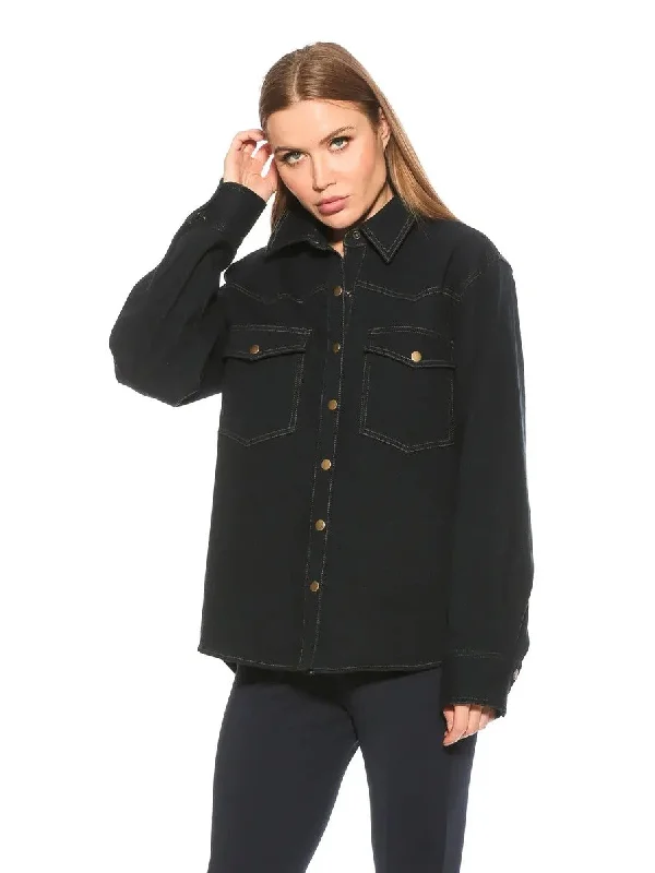 Della Denim Shirt-- Satin Blend Silk Blend Wool Blend
