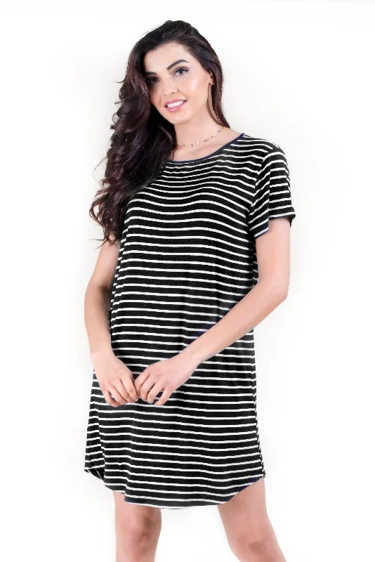 Simply Stated Striped T-Shirt Dress-- Machine Wash Dry Clean Hand Wash