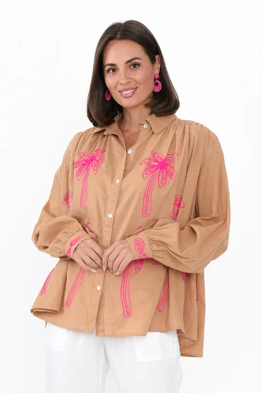 Pam Brown Embroidered Cotton Shirt-- Seamless Knitted Crochet