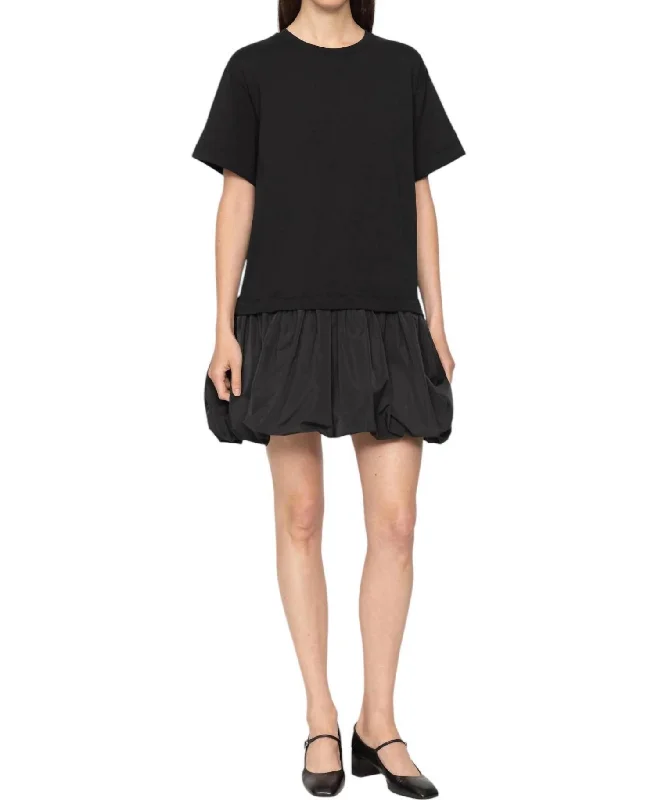 Belen Taffeta T-Shirt Dress In Black-- Zippered Front Buttoned Front Snap Front