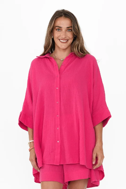 Calia Fuchsia Cotton Cheesecloth Shirt-- Modern Contemporary Chic