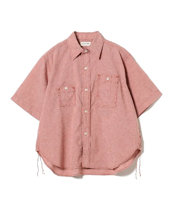 Beams Boy O.Pe/Li Work Shirt - Red-- Satin Fabric Silk Fabric Chiffon Fabric