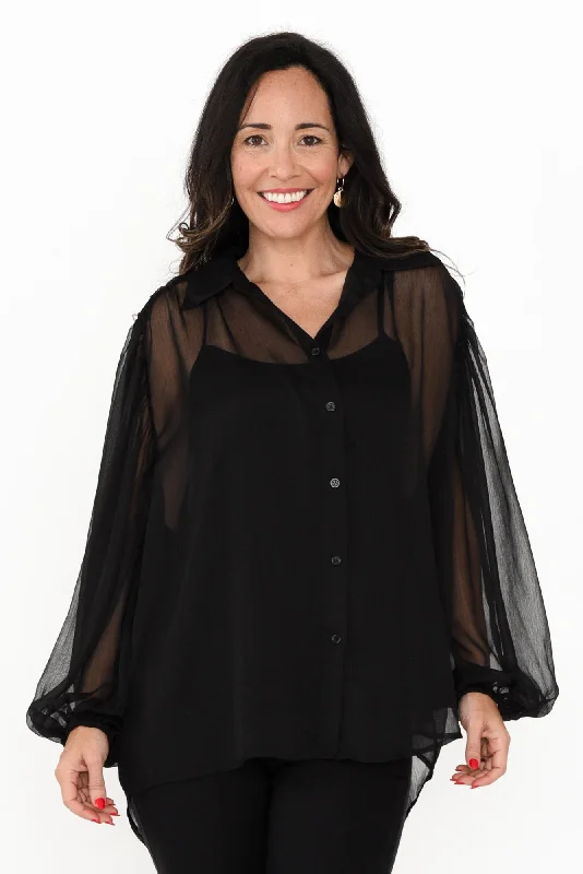 Eden Black Collared Shirt-- Welt Pockets Slit Pockets Flap Pockets