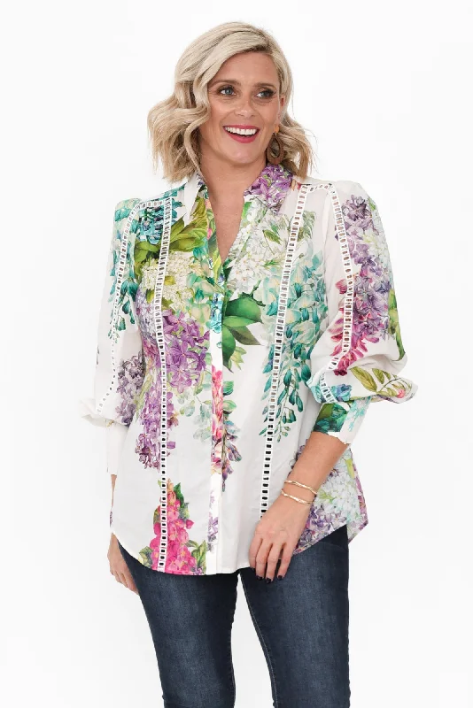 Swanson Wisteria Alba Cotton Shirt-- Fashionable Trendy Casual