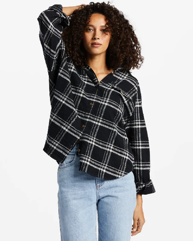 Best Time Long Sleeve Shirt - Black Pebble-- Striped Floral Plaid