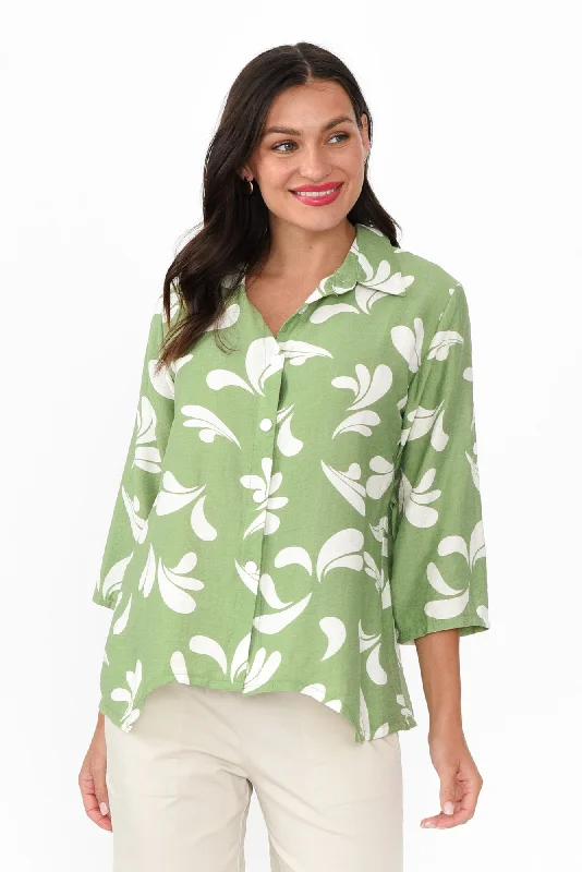 Myah Green Splash Collared Shirt-- Wool Fabric Cashmere Fabric Tweed Fabric