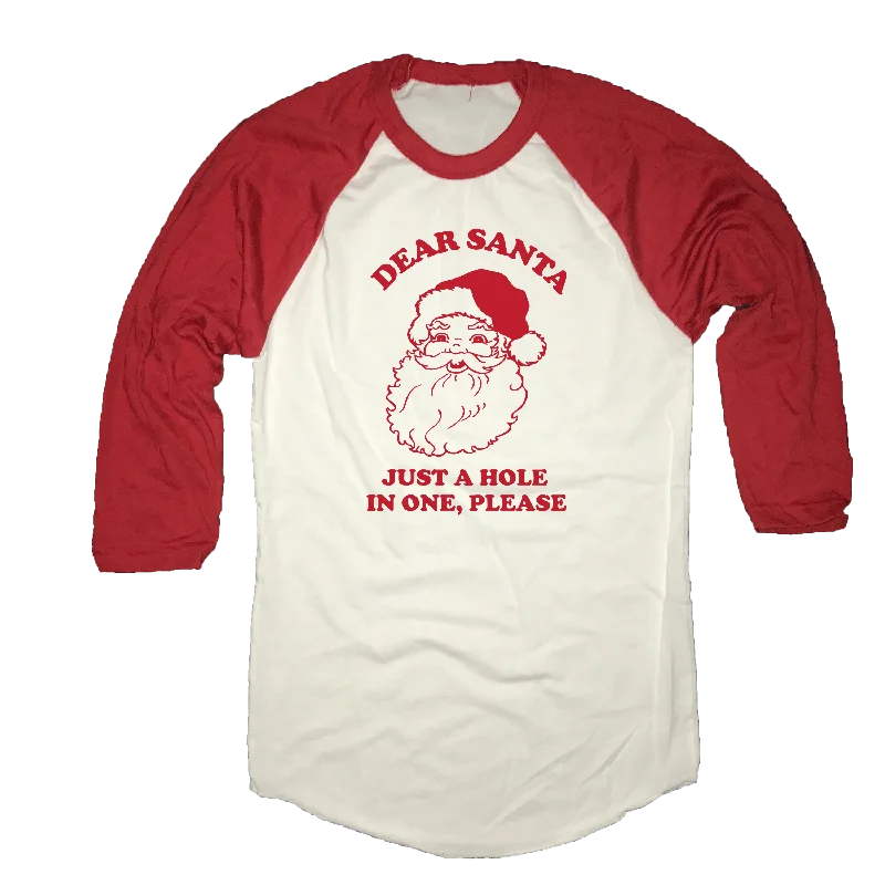 Dear Santa Just A Hole In One Please - Golf Raglan Shirt-- Jersey Fabric Tulle Fabric Batik Fabric