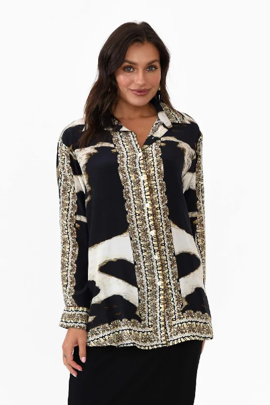 Snow Leopard Silk Collared Shirt-- Polka Dot Checkered Tartan