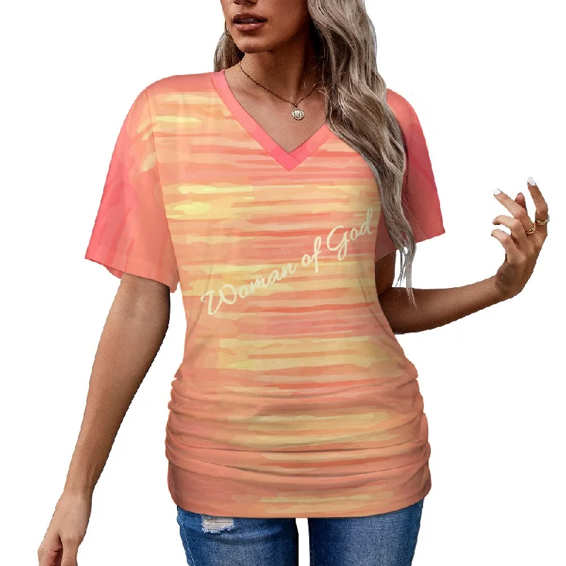 Woman of God V-neck pleated Christian T-shirt-- Terry Blend Velvet Blend Canvas Blend