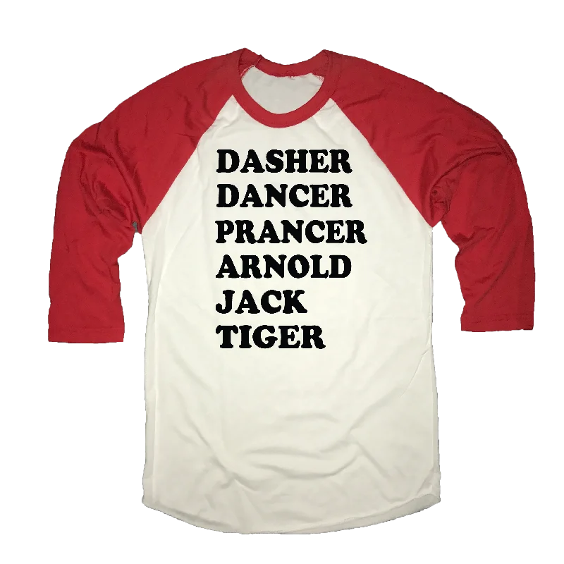 Dasher Dancer Prancer Arnold Jack Tiger Christmas Golf Raglan Shirt-- Mesh Canvas Denim