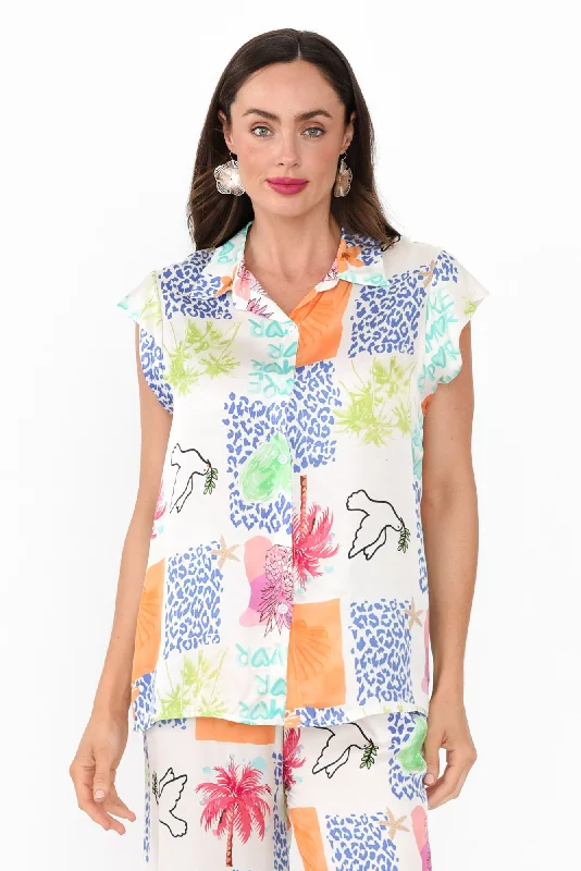 Odessa White Jungle Collared Shirt-- Cozy Warm Stylish