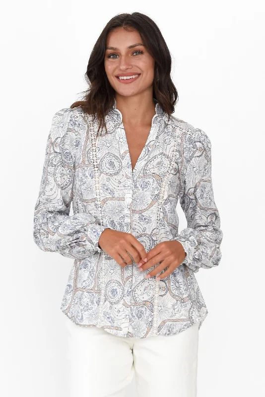 Vega Blue Astral Cupro Blend Shirt-- Fashionable Trendy Casual