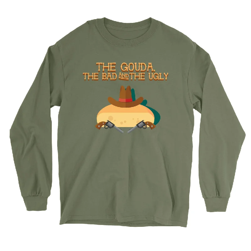 Movie The Food™ "The Gouda, The Bad, The Ugly" Long Sleeve T-Shirt-- Thin T-Shirt Open Front Quick Dry