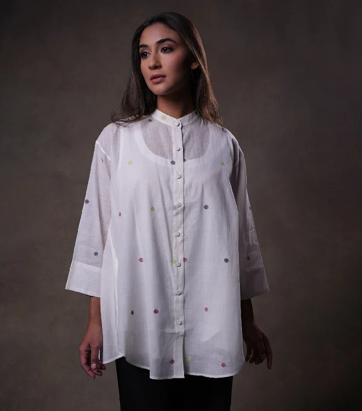 White Cotton Jamdani Shirt-- Cotton Fabric Linen Fabric Terry Fabric