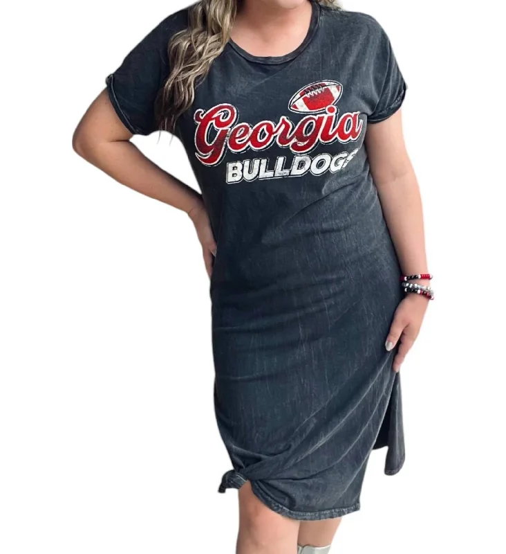 Ga Bulldogs T-Shirt Dress In Black-- Print Jacquard Patchwork